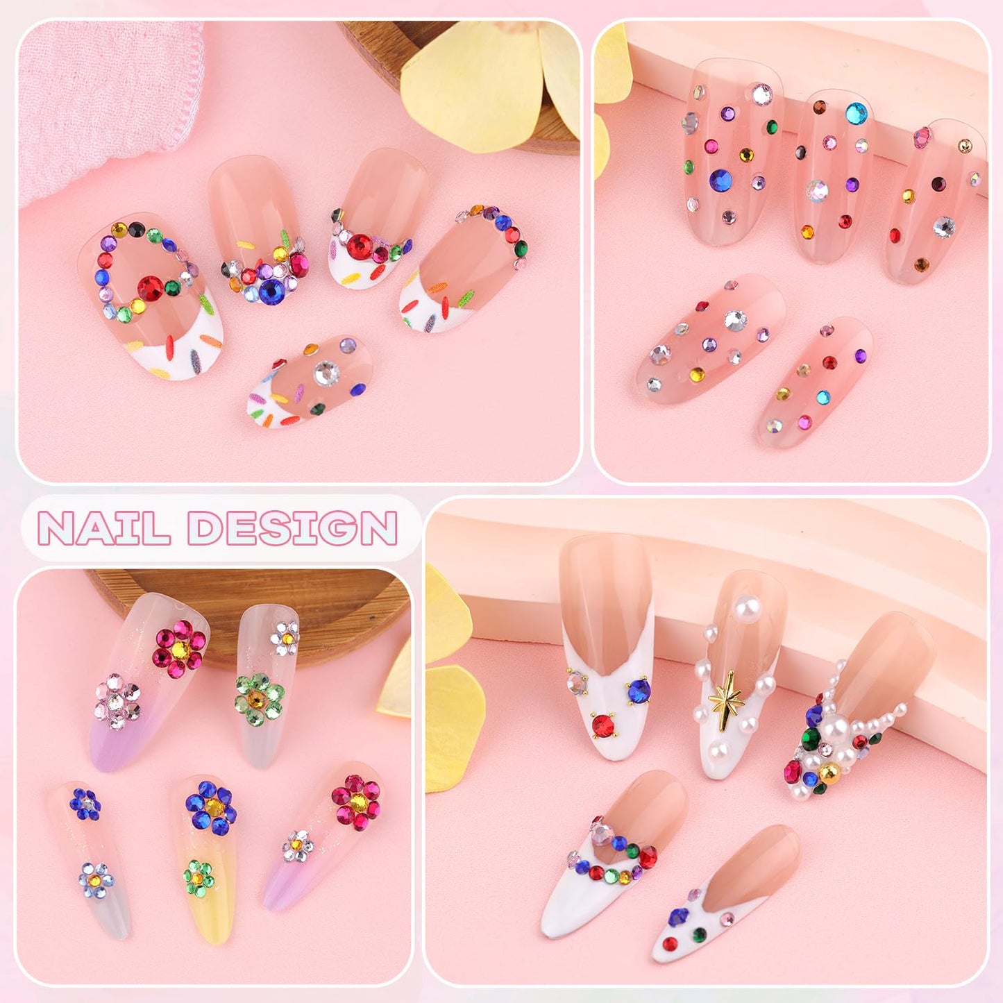5000Pcs Small Resin Rhinestones for Nail Art with 15ML Nails Rhinestone Glue, Colorful 2/3MM Flatback Bedazzling Gems, Nail Rhinestones and Gems Crystals Charms for Acrylic Tips Manicure Decor