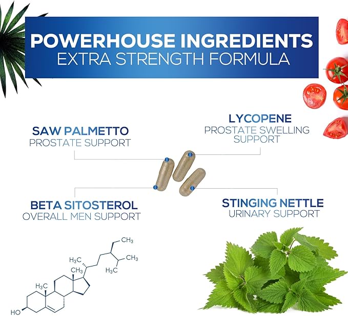 Prostate Men Supplement - Support Complex Formula with Saw Palmetto, Beta Sitosterol, Stinging Nettle, Pygeum, Pumpkin Seed, Zinc, Vitamin B6 E - Supports Prostate & Urinary Health - 120 Capsules