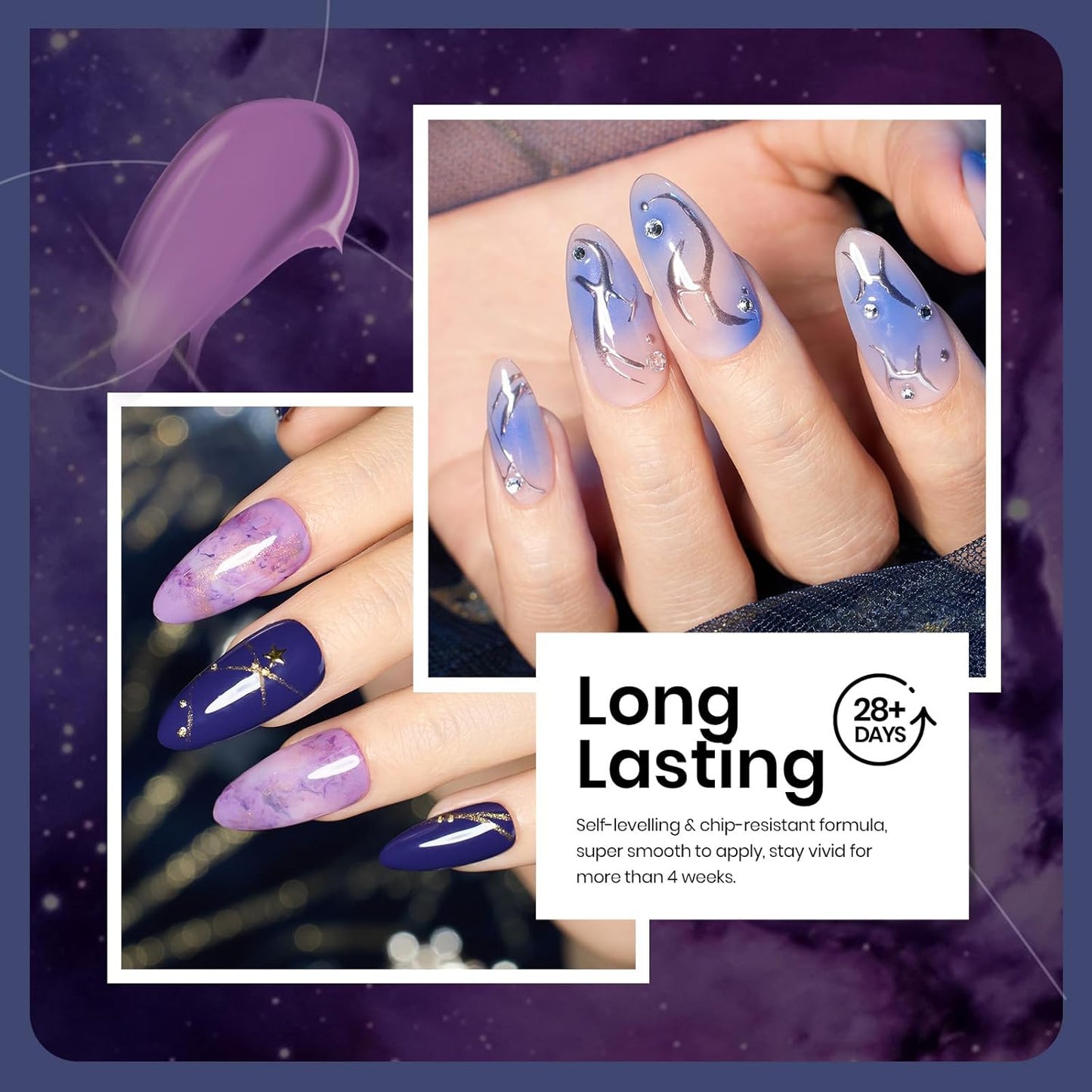 Beetles Purple Gel Polish Set, 6Pcs Purple Blue Gel Polish Silver Glitter Nail Gel Fall Winter Lost Universe Soak Off UV LED Nail Lamp Manicure DIY Home Gift for Women