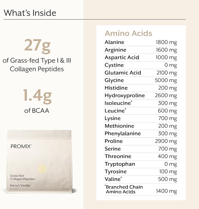 Promix Collagen Peptides, Vanilla, 2.5lb Bulk - Hydrolyzed Collagen Protein Promotes Healthy Skin, Bones, Joints & Recovery Support - Add to Shakes, Smoothies, Beverages & Baking Recipes.