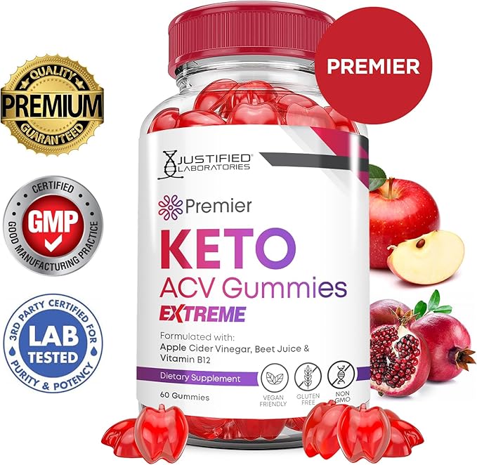 (2 Pack) Premier Keto ACV Gummies Extreme 2000MG Premier Keto Gummies Apple Cider Vinegar Formulated with Pomegranate Beet Juice Powder B12 Vegan Non GMO 120 Gummys