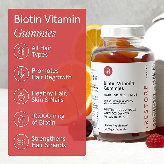 iRestore Hair Gummy Vitamins, Vegan Biotin Gummies for Hair Skin and Nails, Hair Gummies, Biotin Gummies for Hair Growth Biotin Vitamins for Women & Men, Biotin 10,000mcg, 3PK