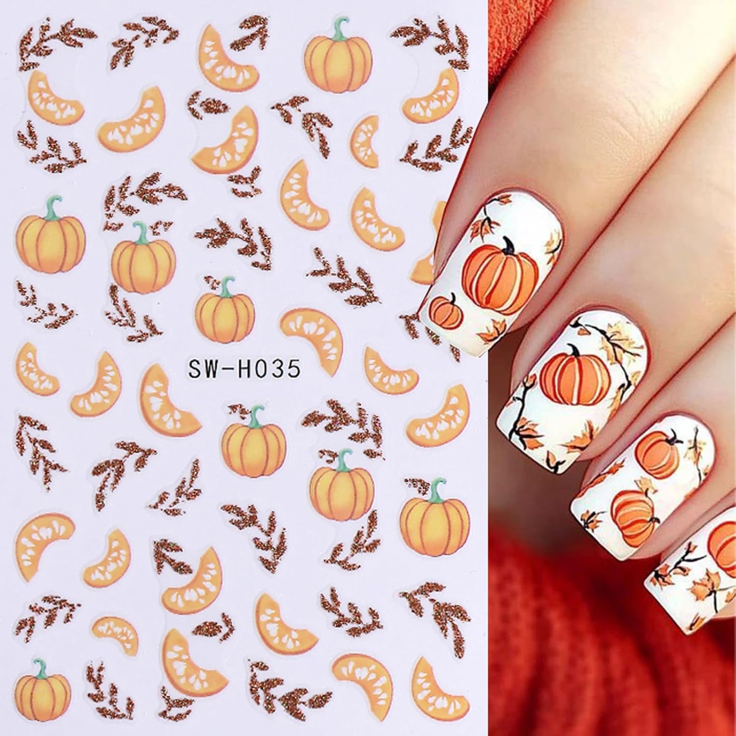 Fall Nail Stickers for Women and Girls Nail Decorations Nail Decals Autumn Maple Leaves Pumpkin Fruit Self-Adhesive Stickers 3D Nail Art Accessories