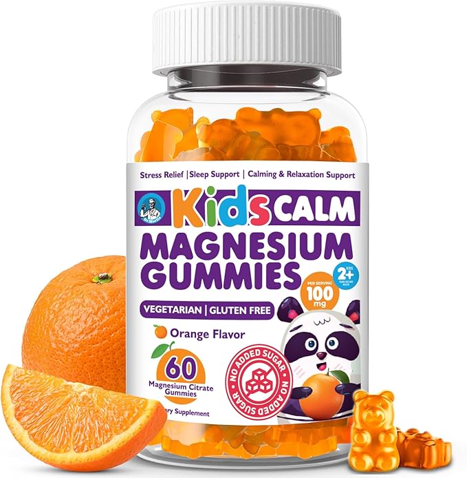 Sugar-Free Calm Magnesium Gummies for Kids and Adults (Orange) - Kids Magnesium Gummies for Relaxation & Sleep Support - Magnesium Citrate Gummies (60 Count)