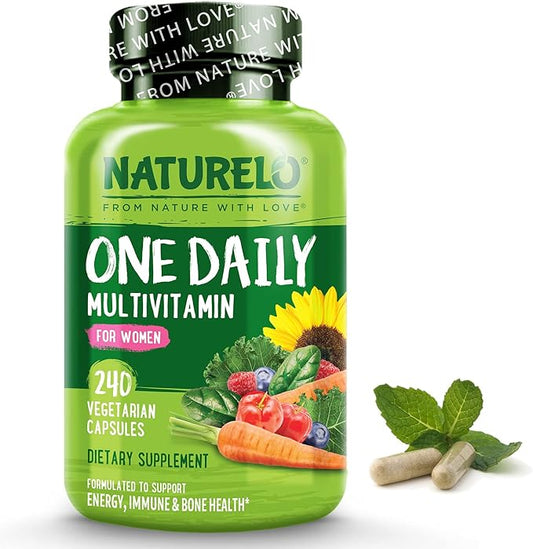 NATURELO One Daily Multivitamin for Women - Energy Support - Whole Food Supplement to Nourish Hair, Skin, Nails - Non-GMO - No Soy - Gluten Free - 240 Capsules | 8 Month Supply