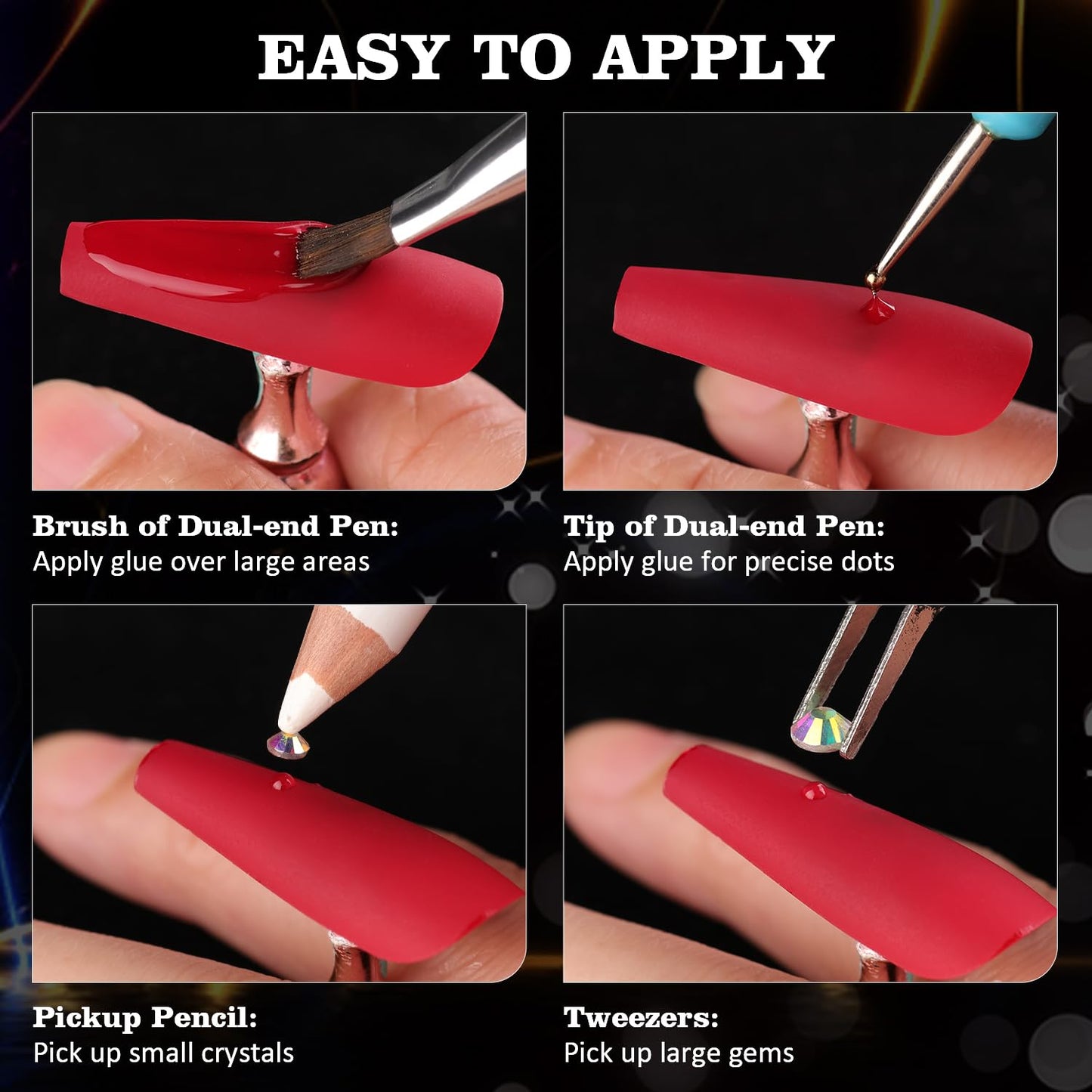 Rhinestones for Nails, Manicure Gem, Multi Size Flat Back Glass Crystal AB + Mixed Color Iridescent Gemstones Round Beads Gems for Professional Salon and DIY Nail Art with Pickup & Dotting Tools