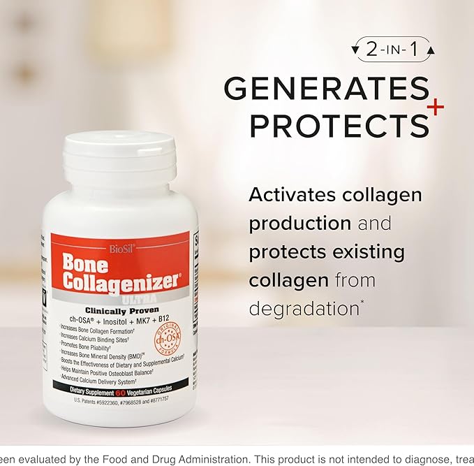 Biosil Bone Collagenizer Ultra - 60 Veggie Capsules, Pack of 2 - with Patented ch-OSA Complex + Choline, Inositol, MK7 & Vitamin B12 - GMO Free - 60-Day Supply