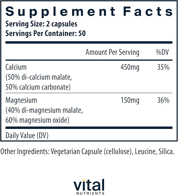 Vital Nutrients Calcium & Magnesium | Vegan Calcium Supplement with Magnesium | Support Bone Strength, Muscle, and Heart Health* | Gluten, Dairy, Soy Free | Non-GMO | 100 Capsules