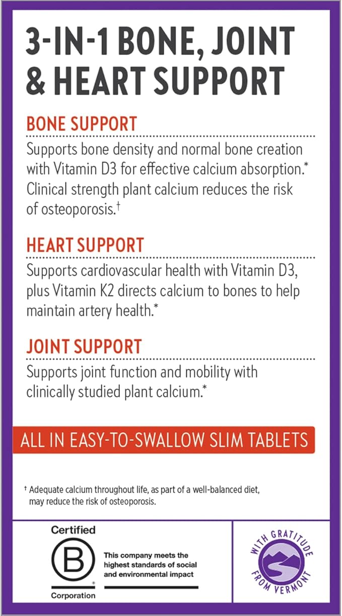 New Chapter Calcium Supplement - Bone Strength Organic Calcium with Magnesium, Vitamin D3+K2, 70+ Trace Minerals for Bone Health, Gluten Free, Easy to Swallow Slim Calcium Tablets - 180 Count