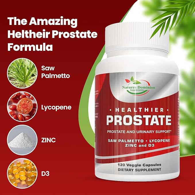 Saw Palmetto for Men, Lycopene, Zinc, Vitamin D3. Prostate Supplements for Men, Bladder Control. Saw Palmetto Supplement for Men. Prostate Support with Lycopene