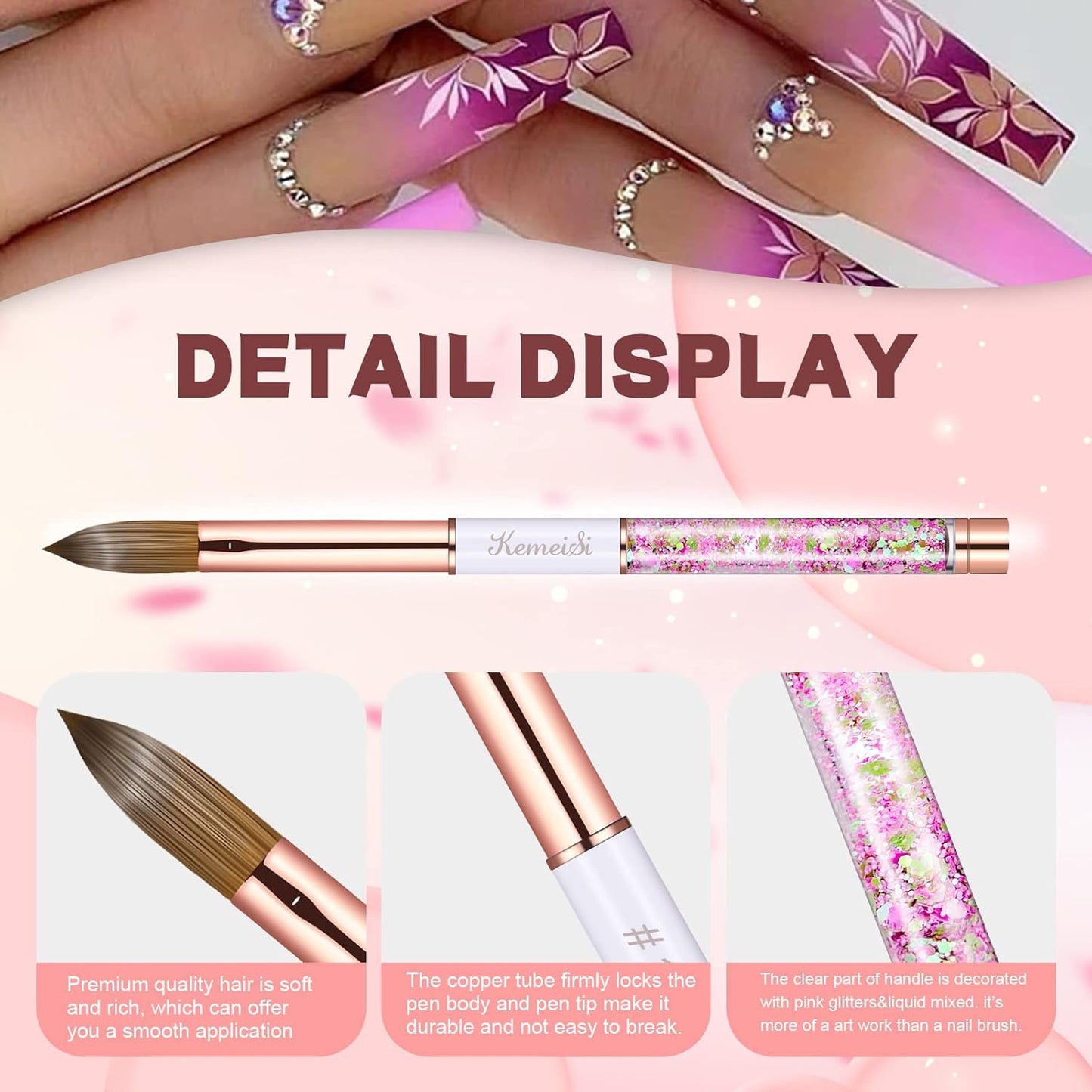 Acrylic Nail Brush Size 12,KEMEISI 100% Pure Kolinsky Nail Art Brushes Sturdy Handle Oval Shaped Acrylic Powder Nail Design Tools for Professional Manicure DIY Home Salon (White)