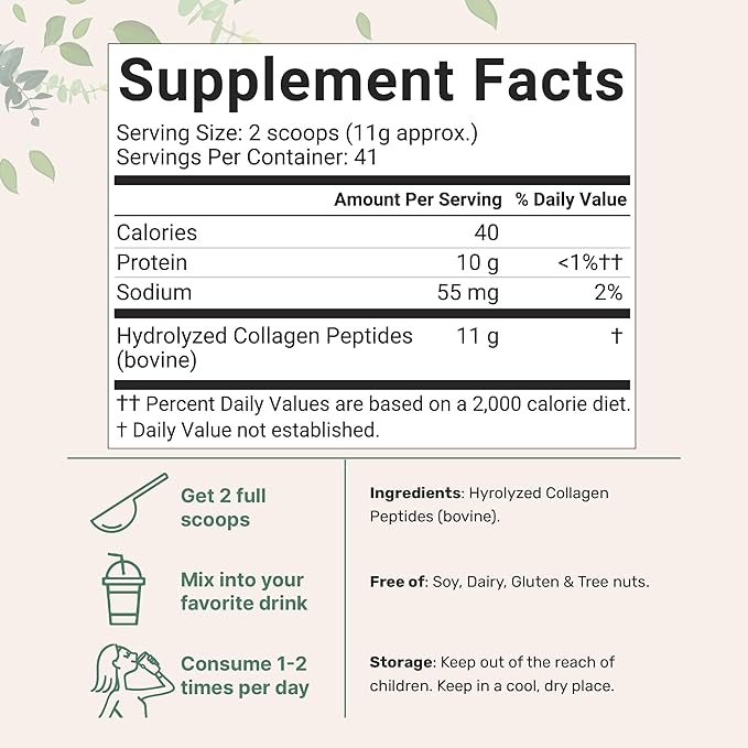 Micro Ingredients Hydrolyzed Collagen Peptides Powder, 1lb | Grass Fed Bovine Collagen for Women & Men | Type I & III Unflavored | Easy Mixing Vital Nutrients for Healthy Hair, Skin & Joints