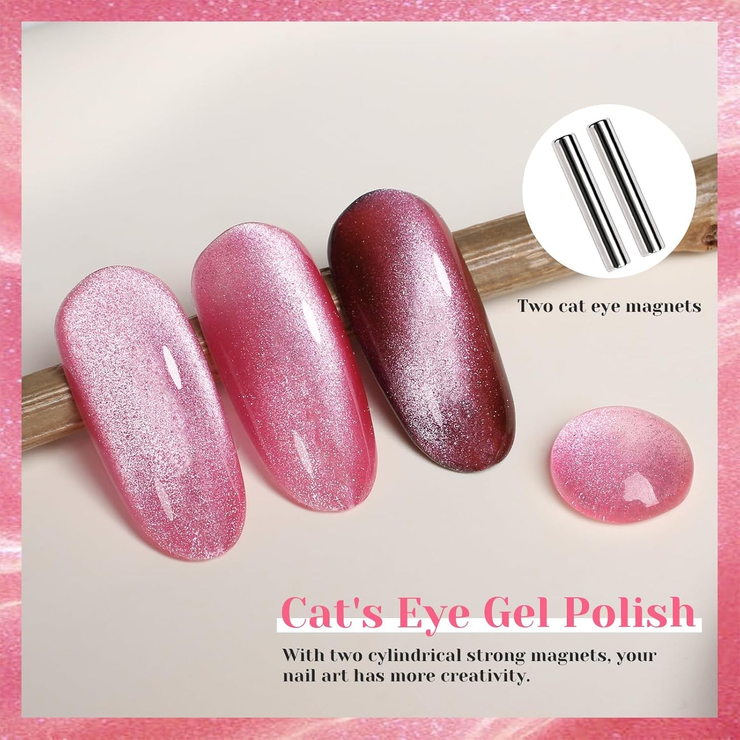 Coral Pink Cat Eye Gel Nail Polish,Crystal Holographic Magnetic Cateye Gel Polish, Pink Color Gel Silver Shimmer Velvet Soak Off Uv Led Home Diy Manicure- GP0083