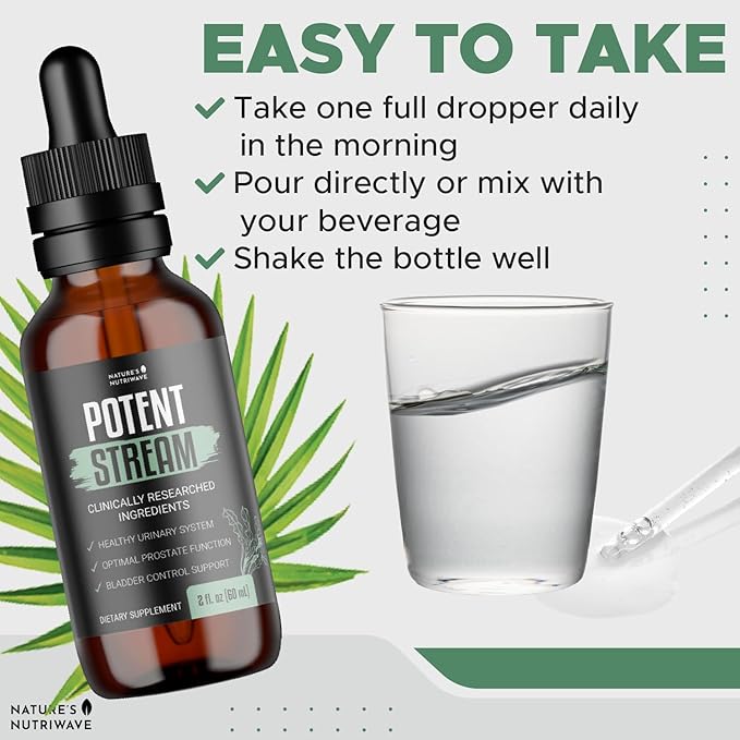 Nature's NutriWave Potent Stream Drops - Original Formula, Natural Prostate Supplements for men, bladder control supplements with Saw Palmetto - Reduce Bathroom Trips, Urinary Support - 3 Month Supply