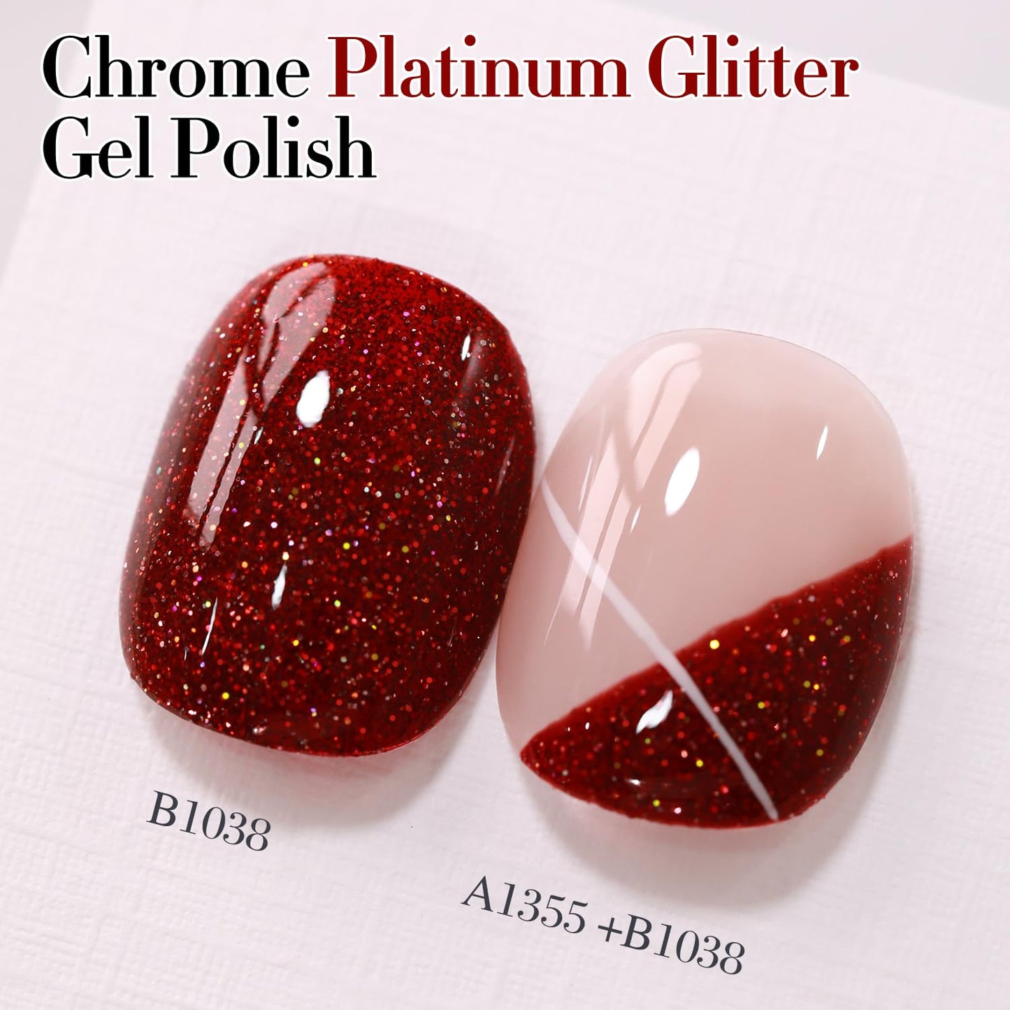 Double Rhythm Glitter Gel Polish Dark Red 15ML Shimmer Reflective Color for Nail Art Salon DIY at Home 0.5Oz (Burgundy Red-B1038)