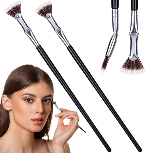 PAGOW 2pcs Folding Angle Scalloped Lash Brush, Eyelash Comb Separator Makeup Tool, Multifunctional Mascara Fan Brush with Soft Bristles for Upper Lower Eye Lash (Brown Bristles)