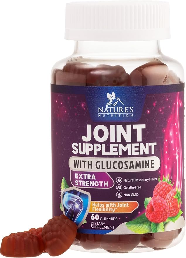 Joint Support Gummies Glucosamine Plus Vitamin E - Nature's Joint Support Supplement for Occasional Discomfort for Back, Knees & Hands - Cartilage & Joint Health & Flexibility Support - 60 Gummies
