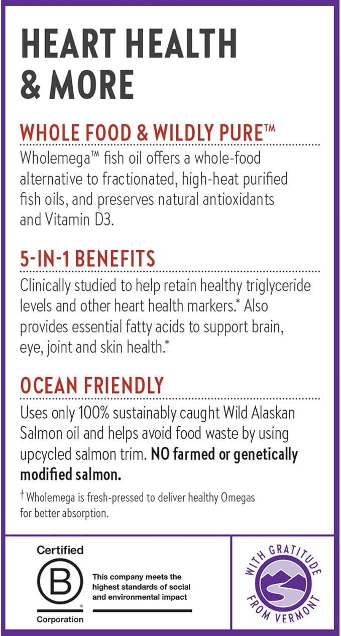 New Chapter Wholemega Fish Oil Supplement - Wild Alaskan Salmon Oil with Omega-3 + Vitamin D3 + Astaxanthin + Sustainably Caught - 180 ct, 1000mg Softgels