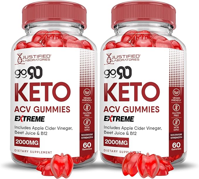 (2 Pack) Go 90 Keto ACV Gummies Extreme 2000MG Go90 Keto Gummies Apple Cider Vinegar Formulated with Pomegranate Beet Juice Powder B12 Vegan Non GMO 120 Gummys