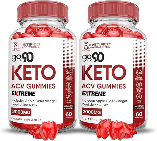 (2 Pack) Go 90 Keto ACV Gummies Extreme 2000MG Go90 Keto Gummies Apple Cider Vinegar Formulated with Pomegranate Beet Juice Powder B12 Vegan Non GMO 120 Gummys