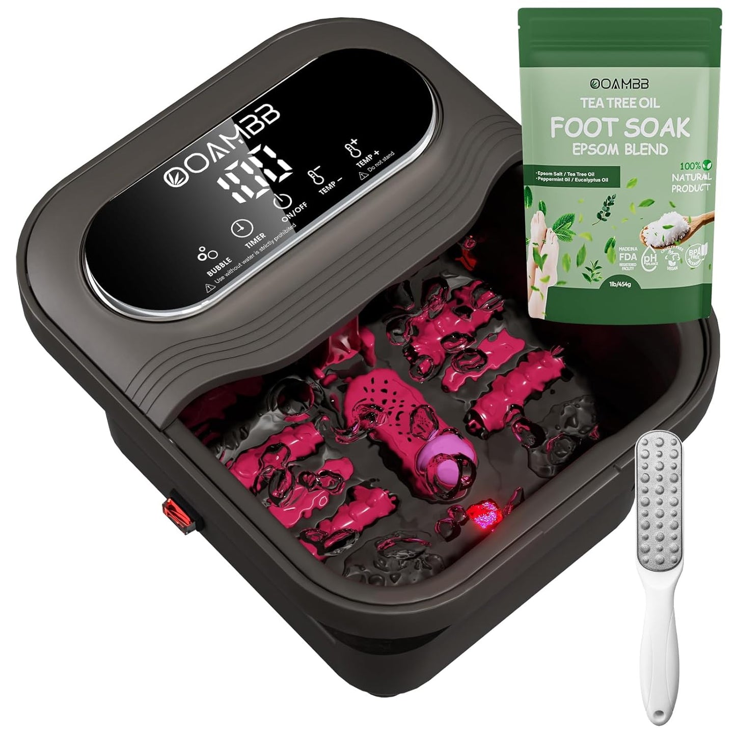 Collapsible Foot Spa with Heat, Bubble and Temp Control, Foot Bath Massager with XL Touch Screen and Massage Rollers, Foot Soaking Tub, Pedicure Foot spa for Stress Relief (Dark Grey +Green)