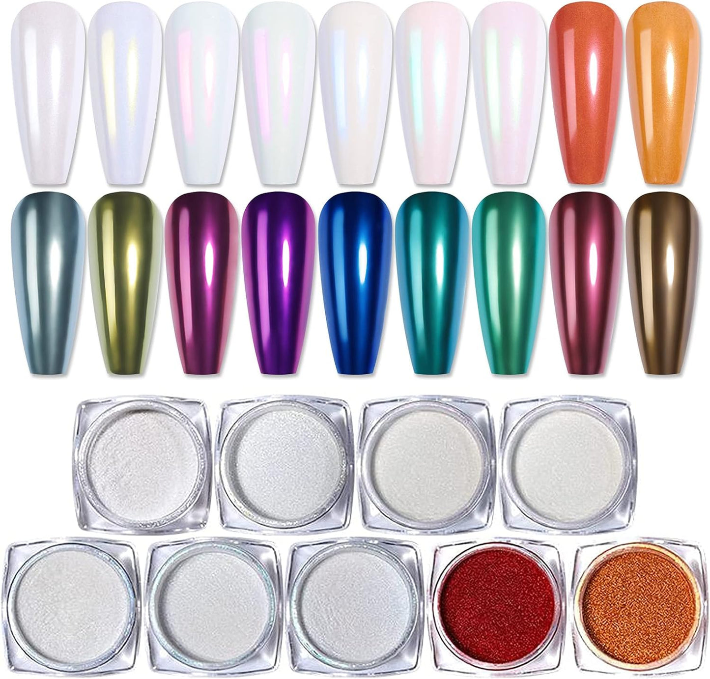 BORN PRETTY Chrome Powder Metallic Mirror Chameleon Nail Powder Auroras Mermaid Nail Powder Pigment for Nail Art Gel Polish Manicure Nail Art Decorations 9 Jars