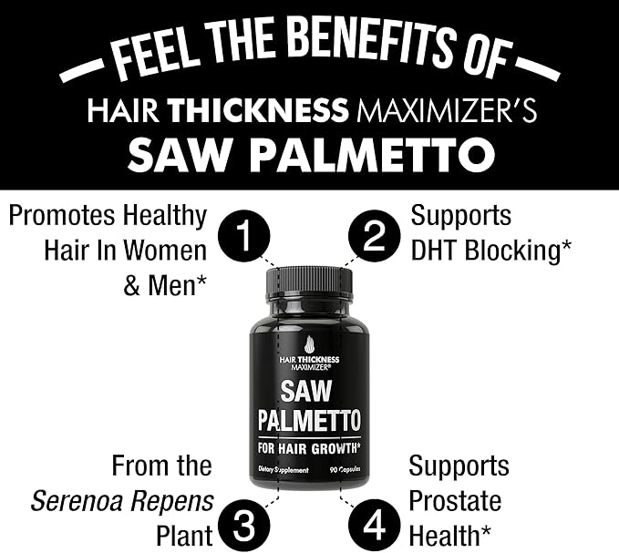 Saw Palmetto for Women and Men Hair Loss. Extra Strength Vitamin Treatment Designed for Thicker, Stronger Hair Growth and Less Shedding. DHT Blocker Capsules Powder Supplement. 1200 mg 3 Pill Serving