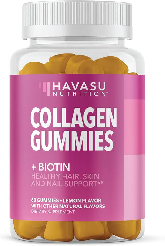 Collagen Gummies for Women and Men - 2500mcg Biotin, Zinc, Vitamin C & E for Promote Hair, Skin & Nail Health - GLP-1 Nutritional Support - Pectin-Based, Non-GMO, Lemon Flavor, 1-Month Supply