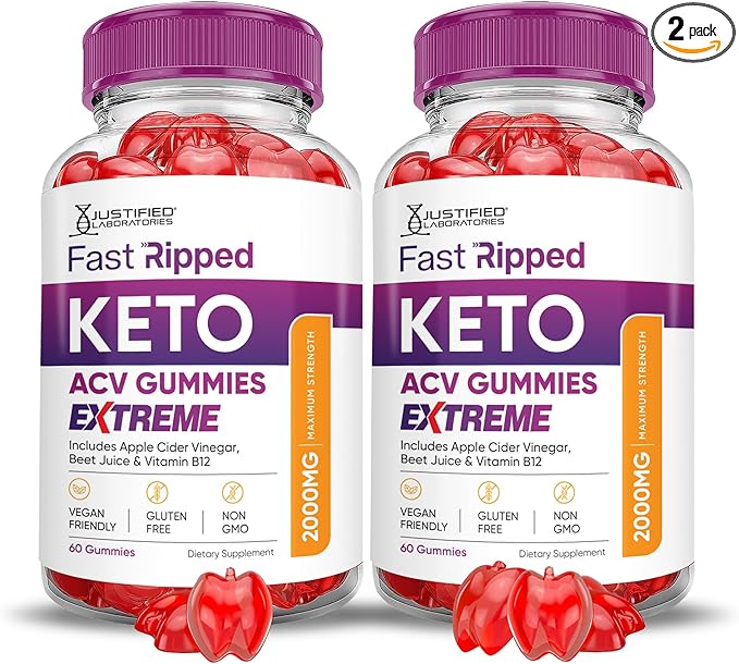 (2 Pack) Fast Ripped Keto ACV Gummies Extreme 2000MG Fast Ripped Keto Gummies Apple Cider Vinegar Formulated with Pomegranate Beet Juice Powder B12 Vegan Non GMO 120 Gummys