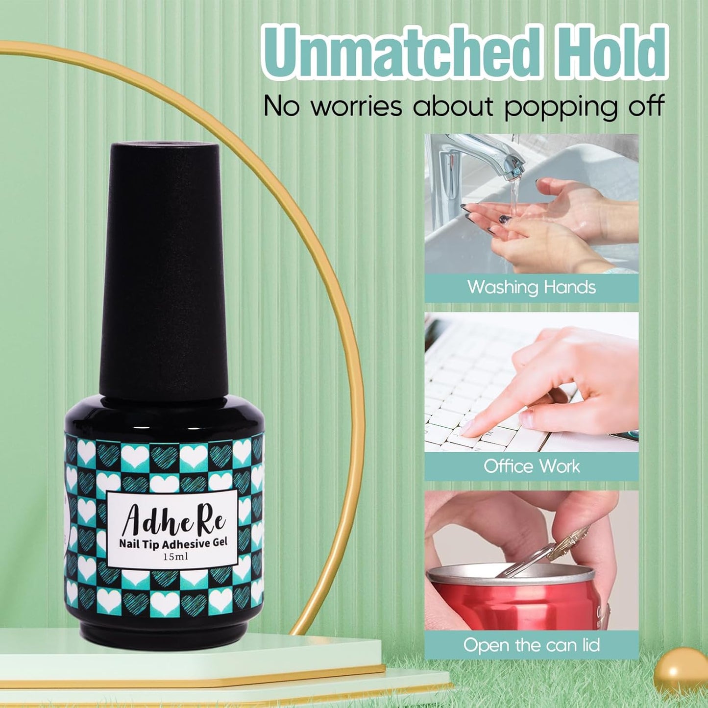 ADHERE Nail Glue Gel 15ml - Adhesive for Press On Nails, Nail Extension, UV Curing Needed, Long Lasting Bond for Acrylic Fake Nails, Salon Art DIY at Home