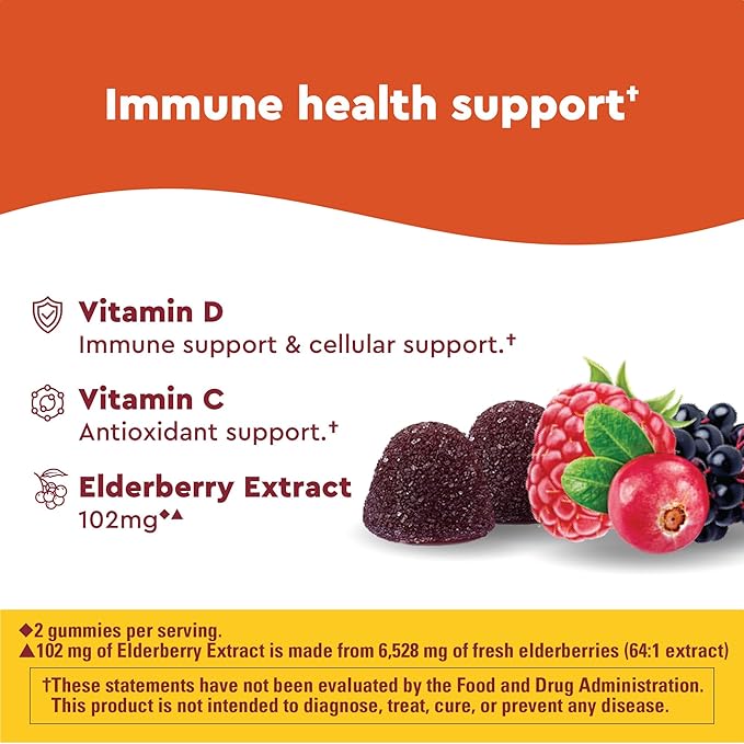 Nature Made Wellblends Immune & Superfood, Elderberry Gummies with Acerola Cherry Extract, Plus Vitamin C + Vitamin D, Immune Support Supplement, 100 Gummy Vitamins