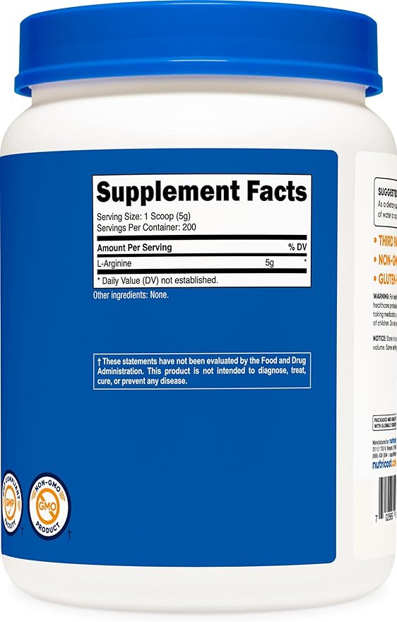 Nutricost L-Arginine Powder 1KG - Pure L-Arginine, 5g Per Serving