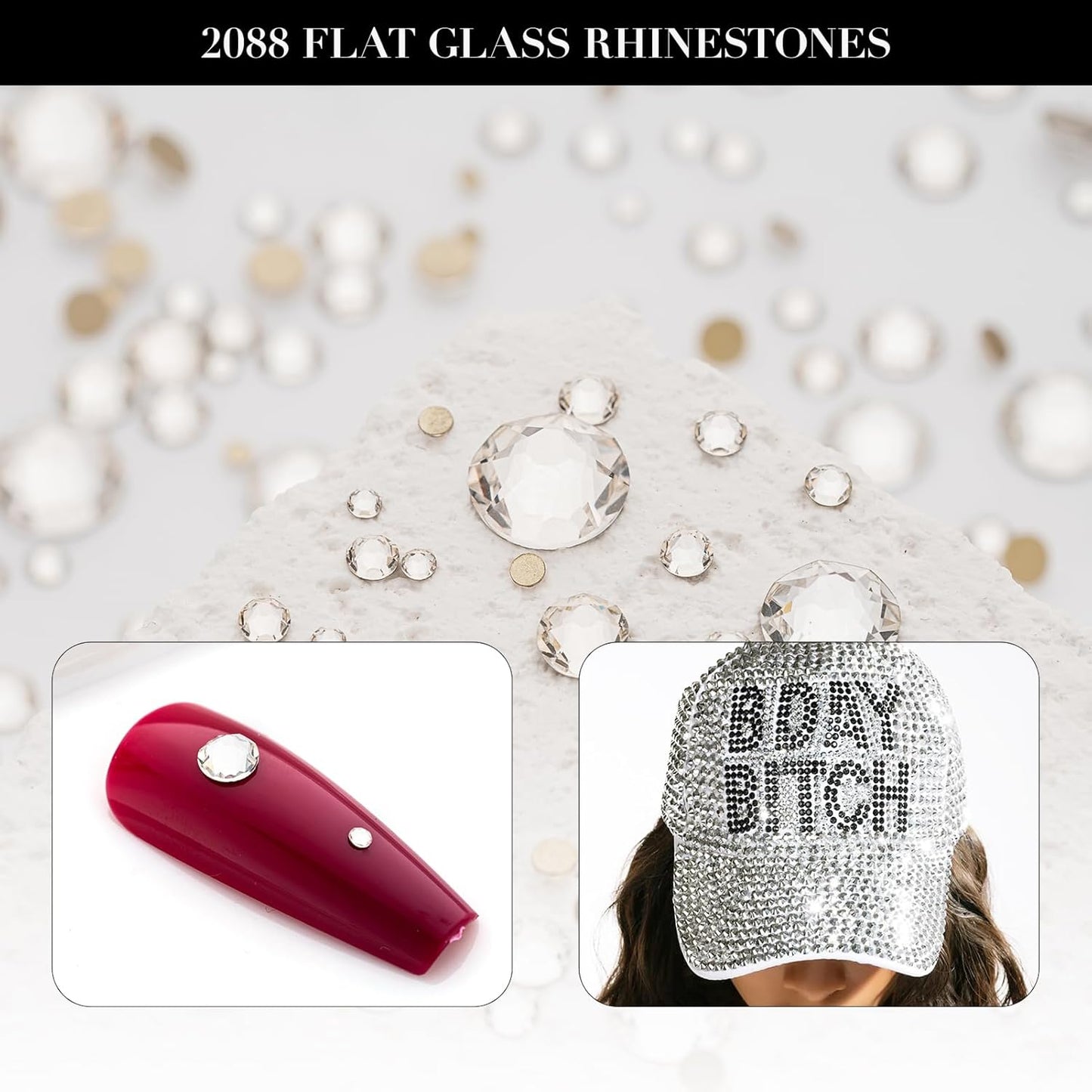 Novani Clear Rhinestones 1440pcs Flat Back Round Rhinestone Style 2088 Sparkly Crystal Gemstones for Nail Art and Crafting SS6,1.9-2.0mm