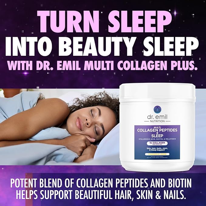 DR. EMIL NUTRITION Collagen Peptides Powder Plus Sleep Support - Collagen Powder for Women with 5-HTP, Melatonin & L-Theanine - Collagen Supplements with Biotin for Hair, Skin & Nails