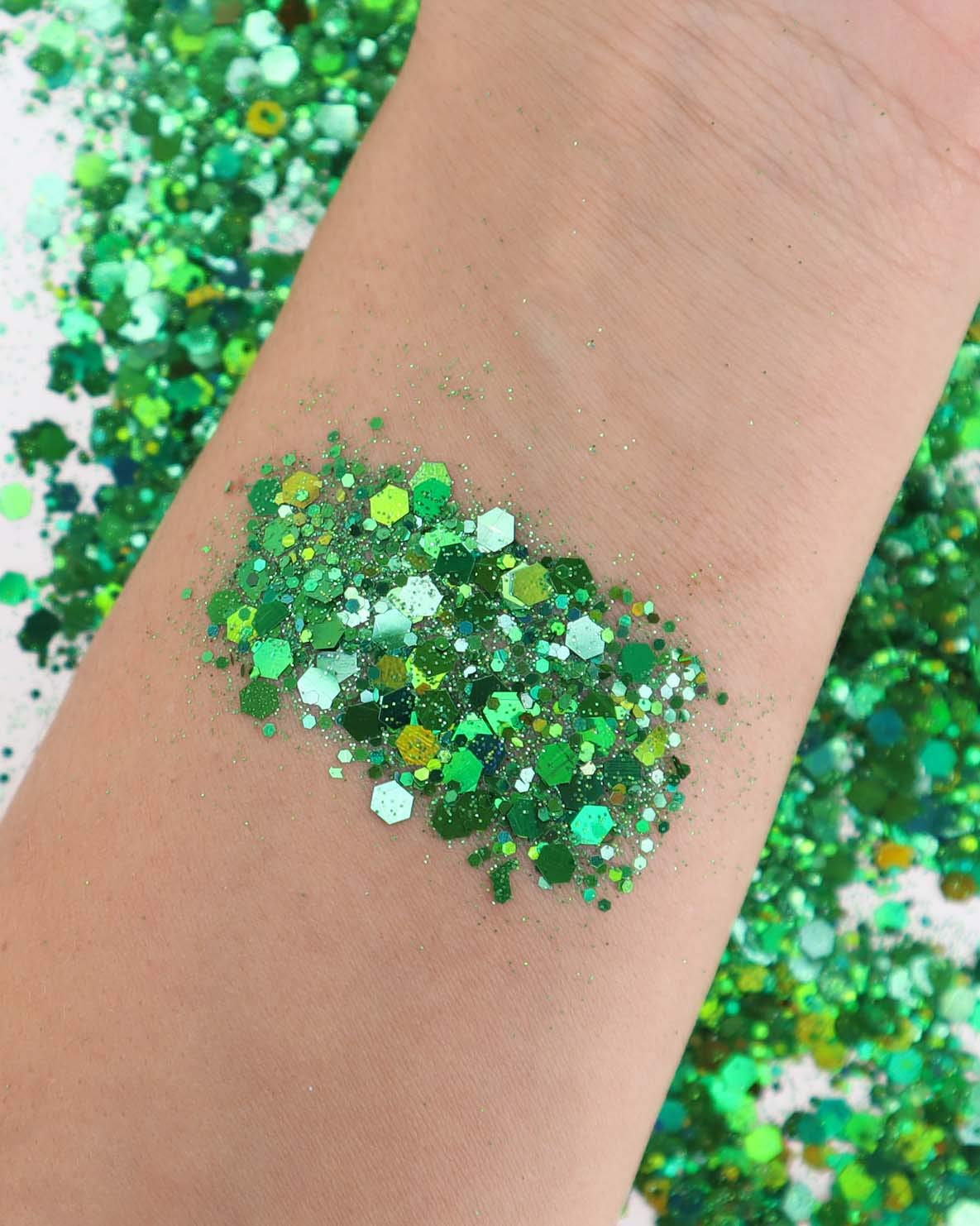 Green Body Glitter - 15g Chunky Holographic Face, Hair, Eye & Body Glitter Set for Women. Rave & Festival Accessories