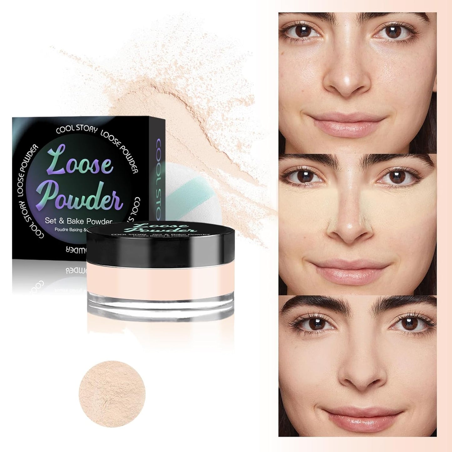 Loose Setting Powder, Bake Makeup Powder Full Coverage Matte Finish (Light, 6g/O.21oz)