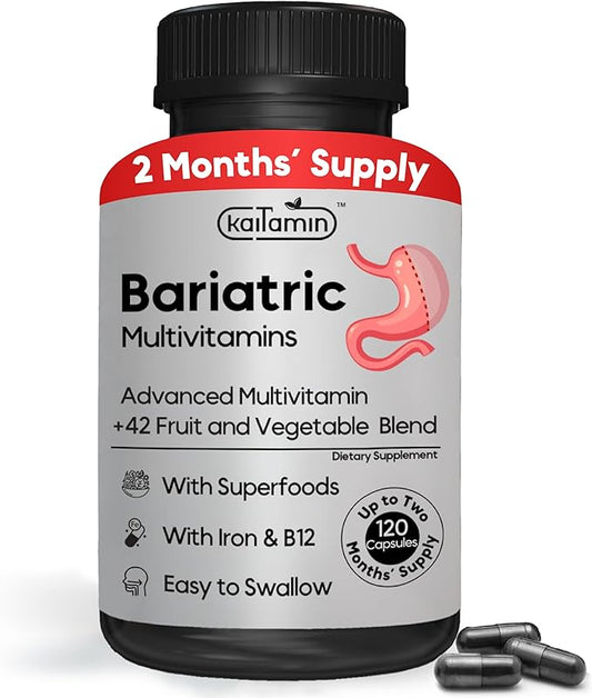 Bariatric Multivitamin with Iron for Post-Bariatric Surgery - Easy-to-Swallow Liquid Capsules with 42 Fruit & Veggie Blend - 120 Capsules, 2 Month Supply