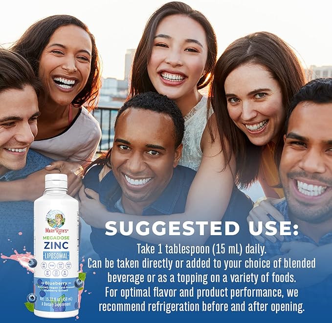 MaryRuth Organics Nutritional Supplement | Liposomal Liquid Zinc Supplement with Vitamin E | Overall Health and Skin Care | Blueberry | Vegan, Non-GMO, Gluten Free, No Sugar Added | 15.22 Fl Oz