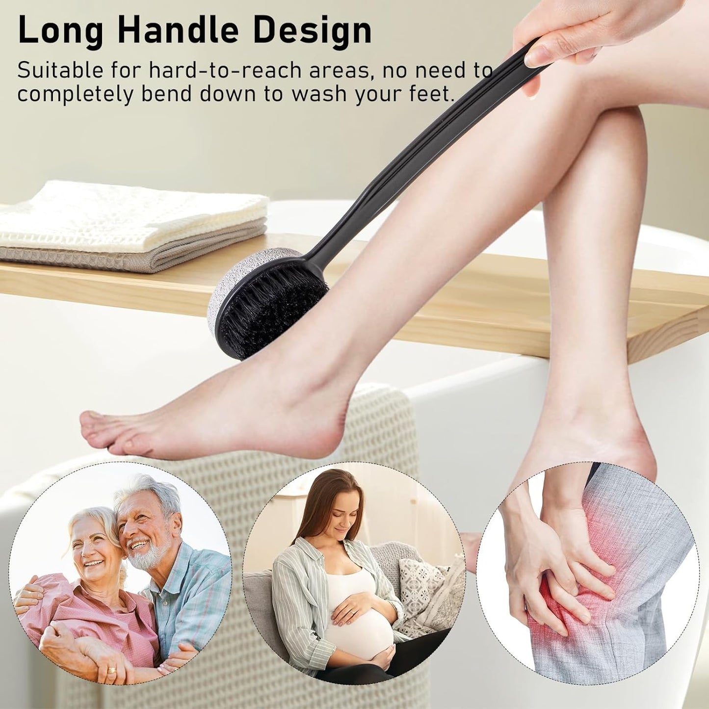 Pumice Stone for Feet with Long Handle (Double-Faced Curved Handle,Black, Count, 1.0)