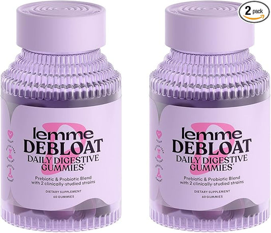 Lemme Debloat - Digestive & Gut Health Gummies with 2 Clinically Studied Probiotics & Prebiotic, 3 Billion CFUs - Vegan, Gluten Free, Non GMO, BlackBerry Flavor (60 Count) (Pack of 2)