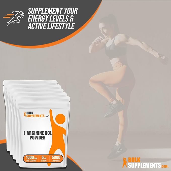 BulkSupplements.com L-Arginine HCl Powder - L-Arginine 1000mg, Arginine Supplement - Nitric Oxide Supplement, Nitric Oxide Powder - Pure & Gluten Free, 1000mg per Serving, 5kg (11 lbs)