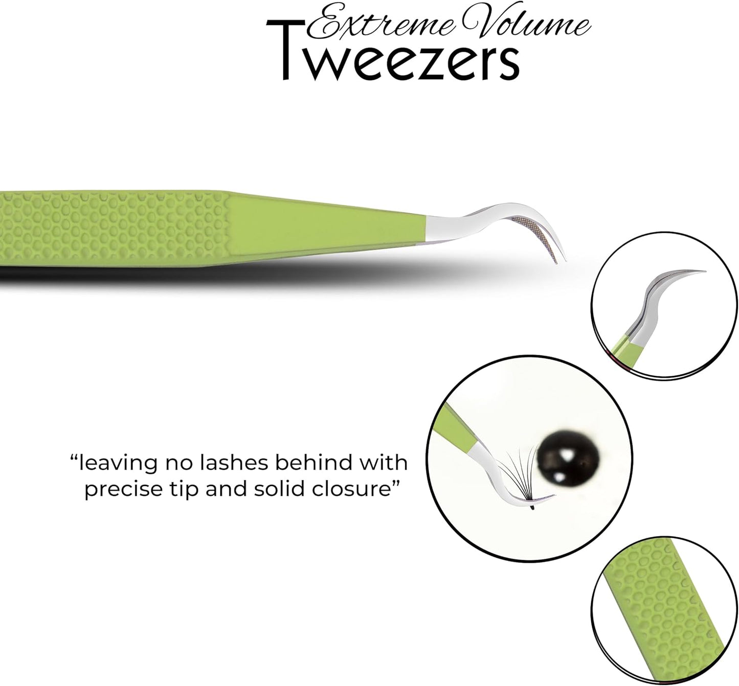 SIVOTE Lash Tweezers for Eyelash Extensions Fiber Tips, Set of 3, 45 Degree, Curved, Volume Boot, Dark Green Red Green