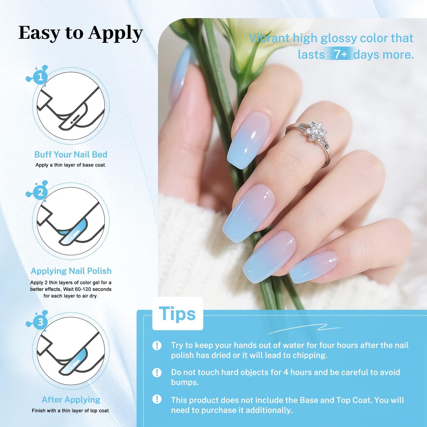 16.5ml Jelly Baby Blue Nail Polish Large Volume Quick Dry Nail Polish, Long Lasting Shine, Fingernail Toenail Nail Art DIY Home Travel Nail Art Gift