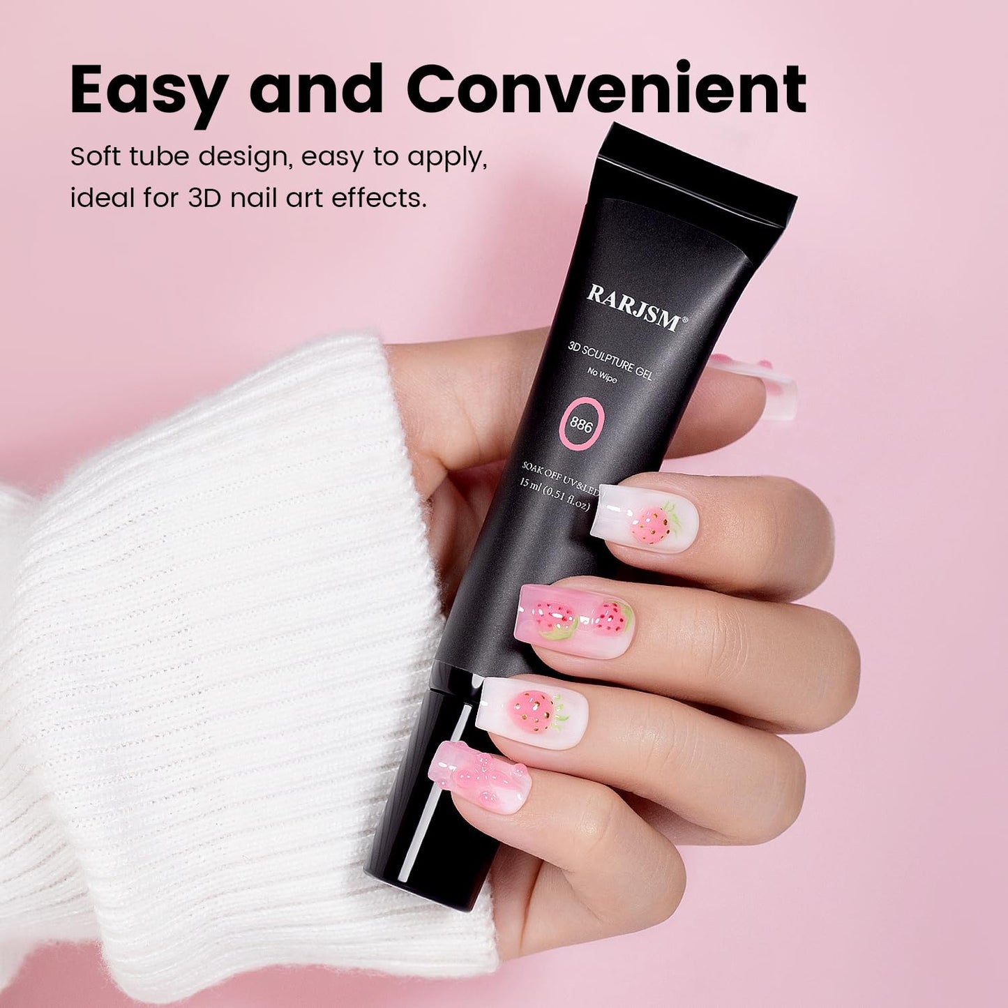 RARJSM 3D Nail Art Sculpture Gel - Nude, Pink, Rhinestone Glue, DIY Drawing, Hard Nail Craving, Sculpting Gel, UV LED Curing