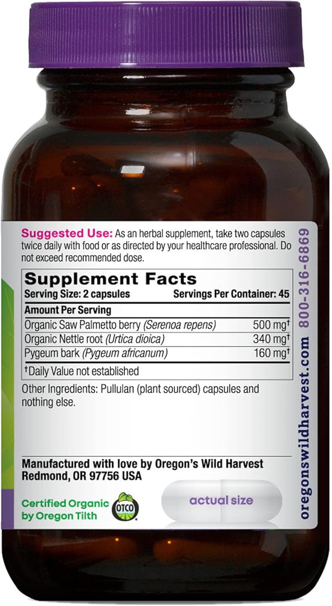 Oregon's Wild Harvest Organic Saw Palmetto Pygeum Herbal Supplement in Vegan Capsules