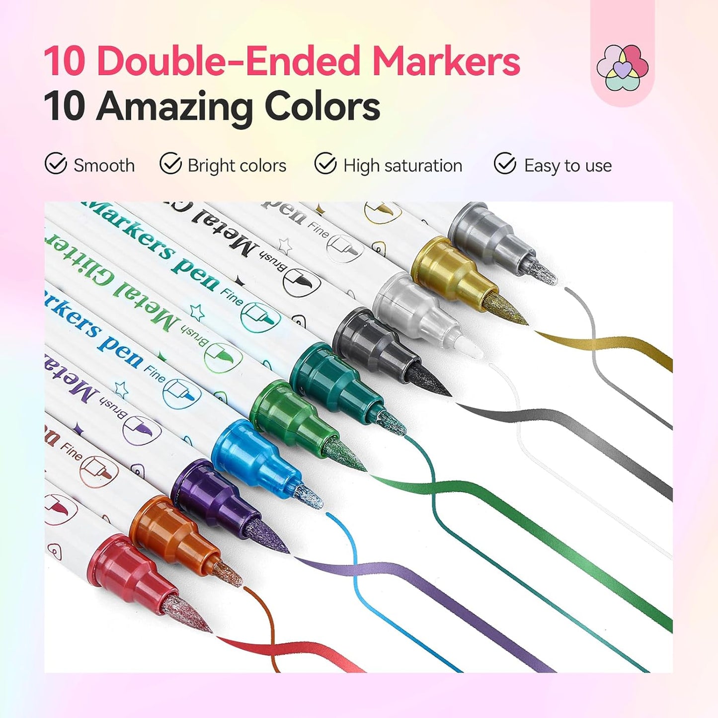 SAVILAND Essentials Nail Art Pens Set: 10 Colors Double Ended Quick Dry Nail Polish Pens for Nail Art Design Painting Drawing Liner Brush Dotting Tool Metallic Nail Paint Markers Pen Home Manicure DIY