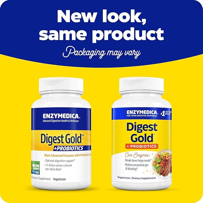 Enzymedica Digest Gold + Probiotics, 2-in-1 Formula for Gut Health, Digestive Enzymes & 1.5 Billion Active Probiotic Cultures, 45 Count