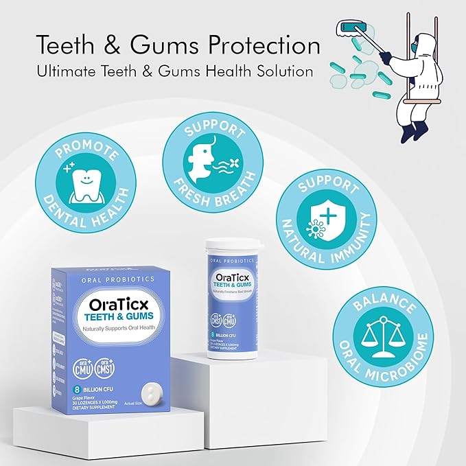 Teeth & Gums Dental Probiotic, Naturally Supports Oral Health and Immunity, Oral robiotics Supplement 8 Billion CFU, Grape Flavor, 30 Lozenges 2-Pack