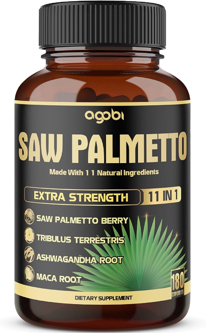 11in1 Saw Palmetto Capsules - Equivalent 5300mg with Ashwagandha, Turmeric, Tribulus, Maca, Green Tea, Ginger, Holy Basil & More - Healthy Prostate & Hair Support - 180 Count 6-Month Supply