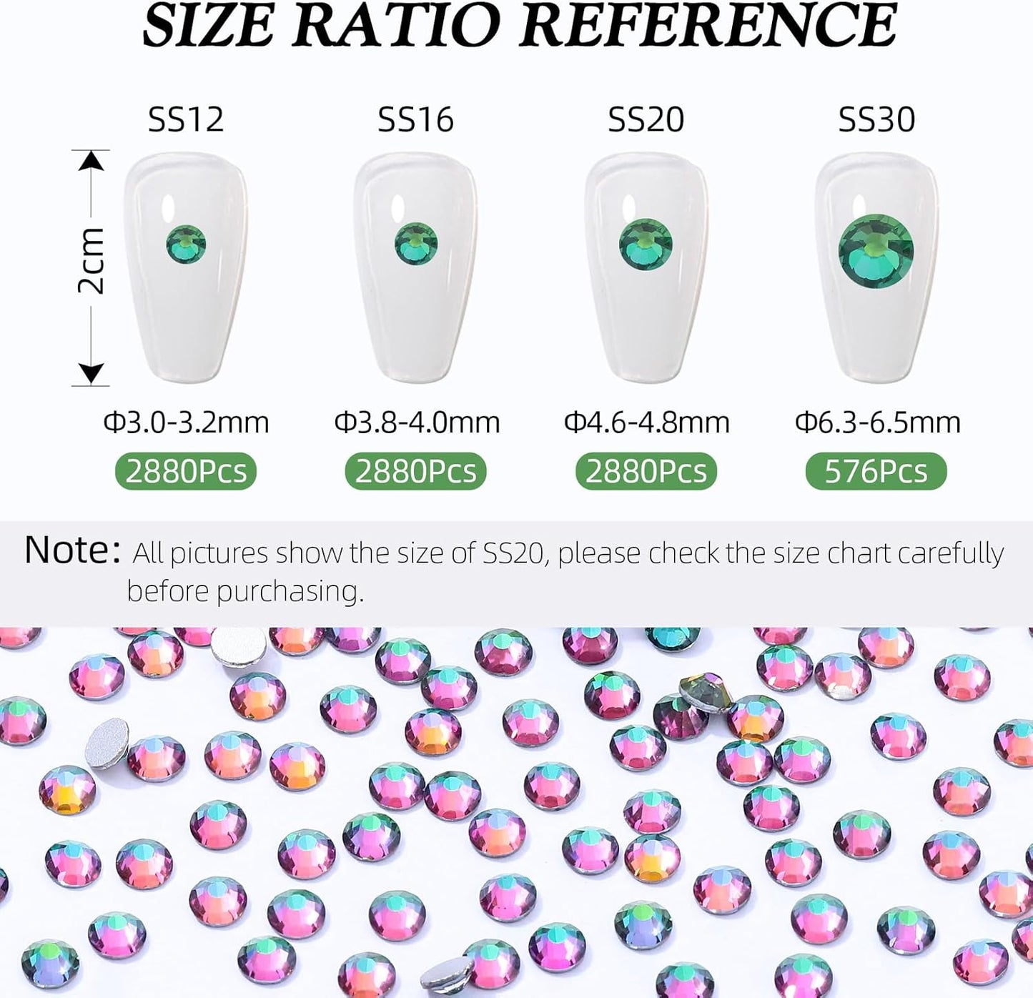 Green Volcano Flatback Rhinestones, Glass Rhinestones for Nail Art and Craft, Glue Fix, Loose Crystal Gemstones(Green Volcano, SS12, 2880pcs, 2.9-3.0mm)